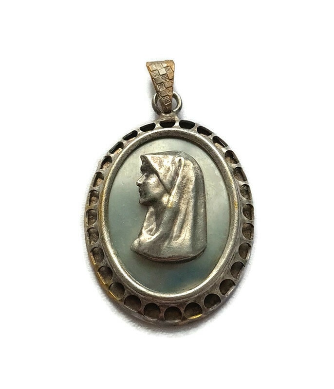 Grand Pendentif Français Médaille de La Sainte Vierge Marie