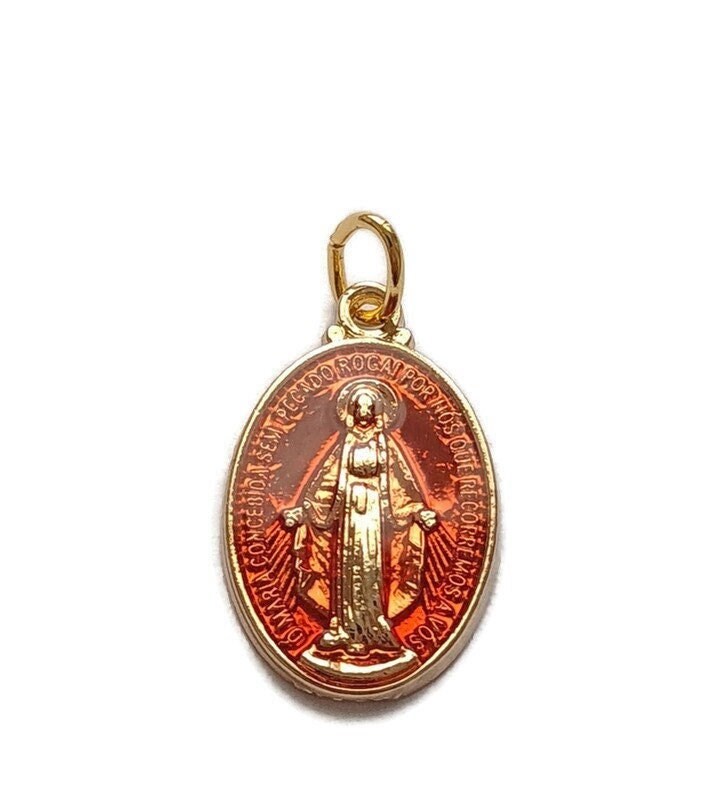 Médaille Miraculeuse en Émail Rouge, Charme de La Sainte Vierge Marie Rouge