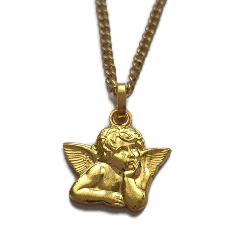 Collier de Charme d'ange Raphaël, Médaille Chérubin Tonalité d'or, Pendentif Gardien