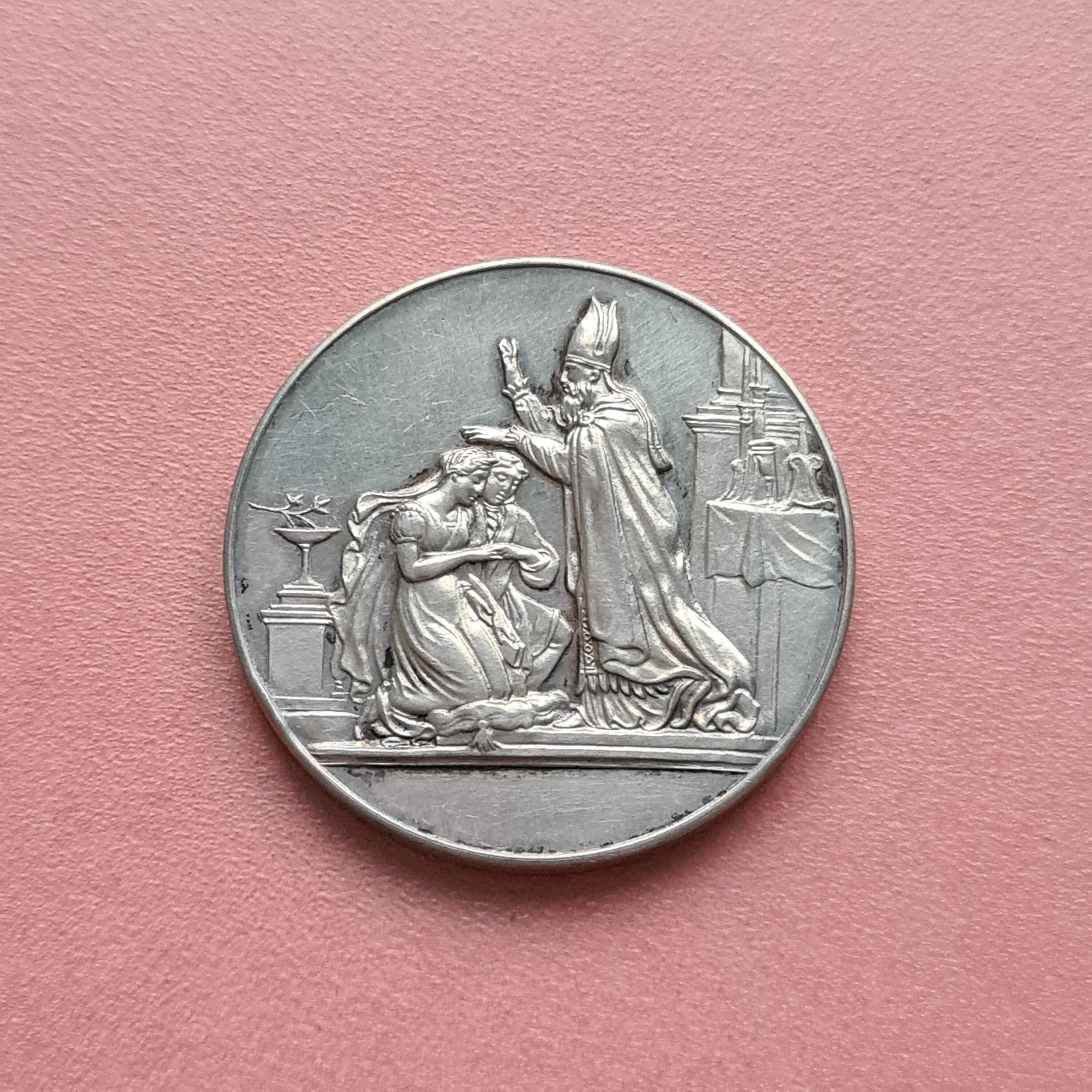 Médaille de Mariage Catholique Religieuse Antique