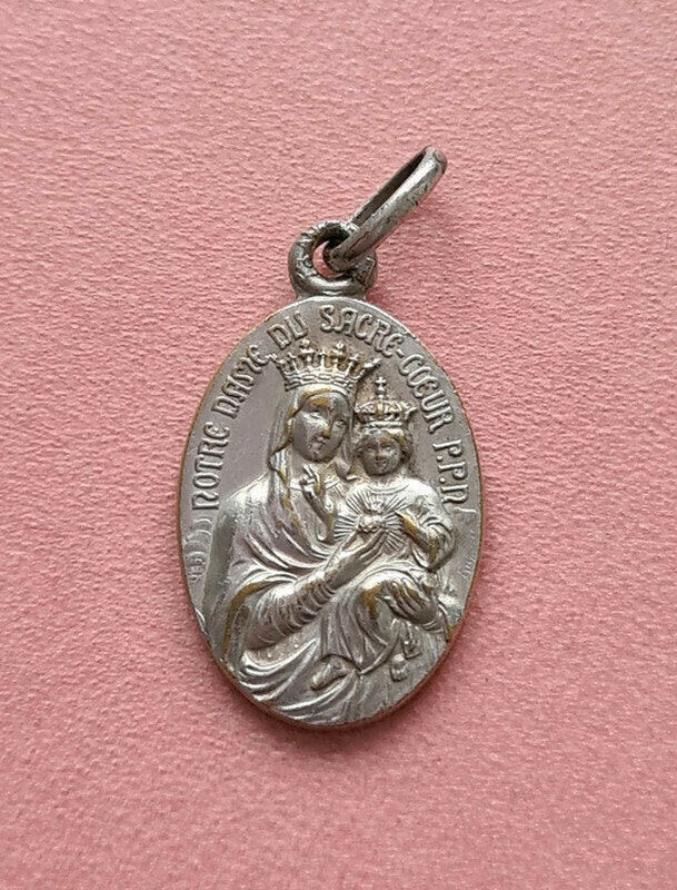 Pendentif de Médaille Catholique Religieux Notre-Dame Du Sacré-Cœur et Jésus