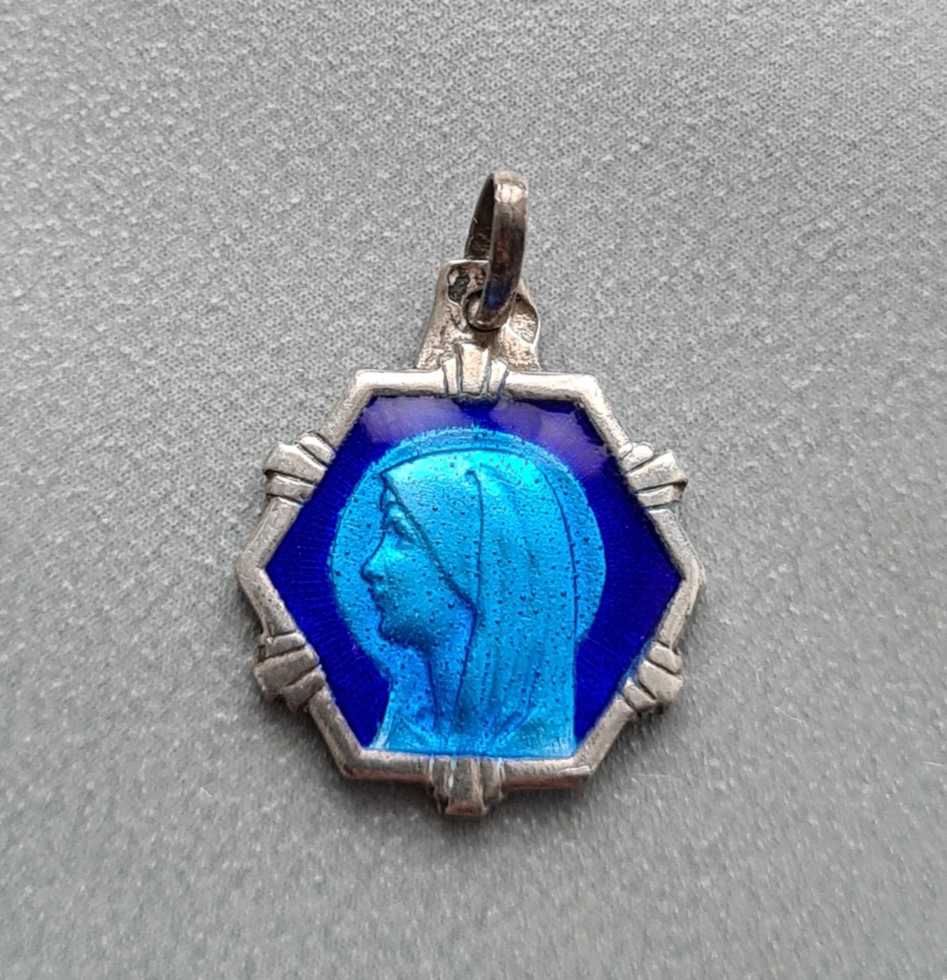 Pendentif en Émail Bleu de La Médaille Sainte Vierge Marie, Charme Lourdes