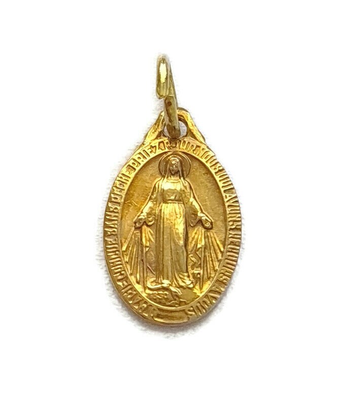 Minuscule Pendentif Médaille Miraculeuse Ton Or, Collier de Charme Du Chapelet La Sainte Vierge Mari