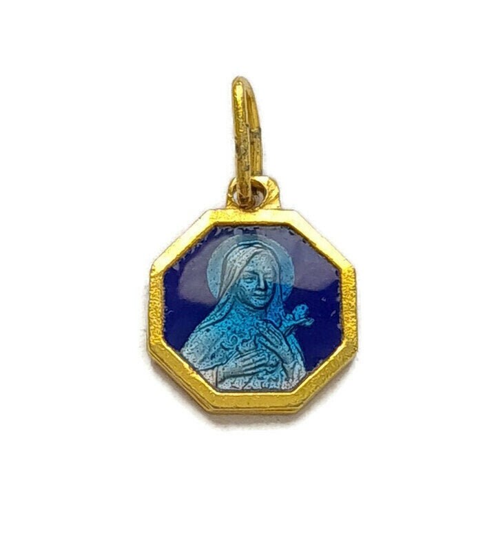 Pendentif de Médaille d'émail Vintage St Therese Lisieux