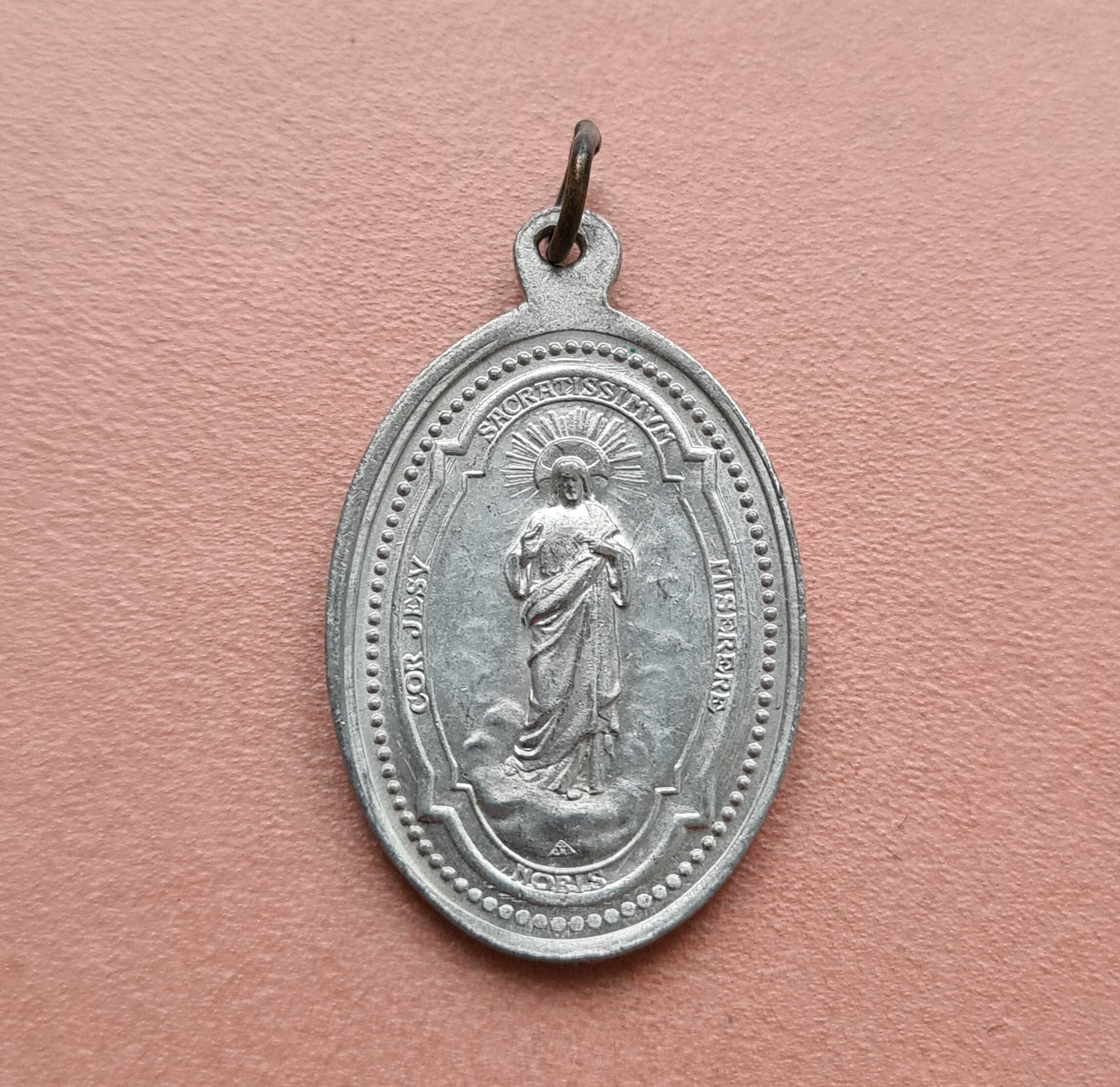 Notre-Dame Du Sacré-Cœur et Pendentif Médaille de Jésus, Cor Jesu Sacritissimum Miserere Charm, Alum