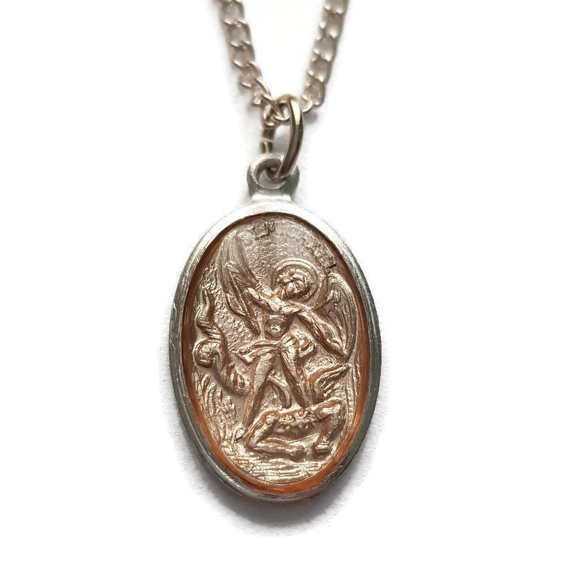 st Michael Archangel Médaille en Résine Rose Pâle Argenté