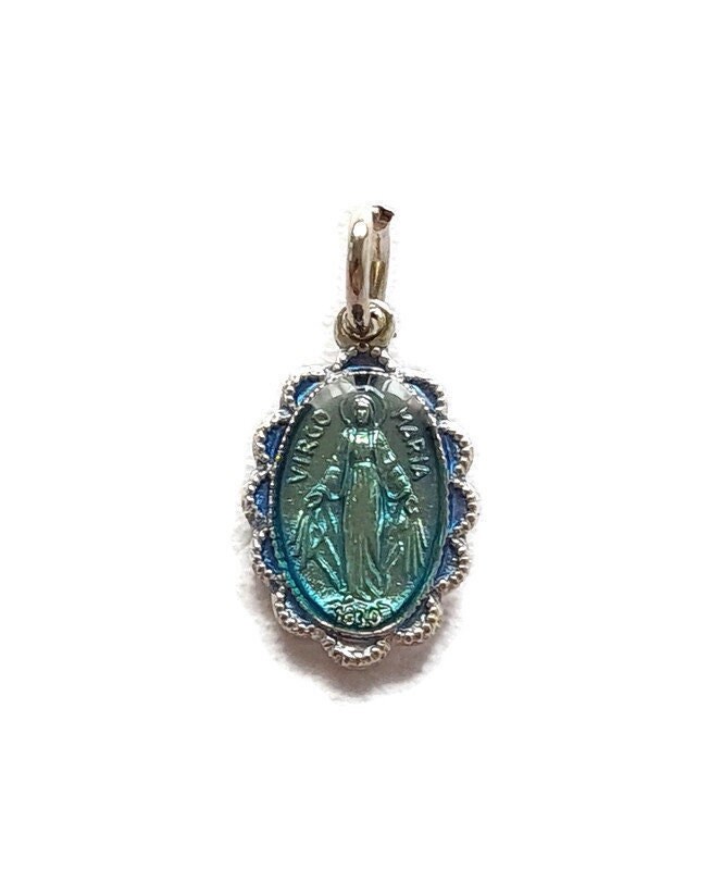 Pendentif Médaille Miraculeuse en Émail Bleu