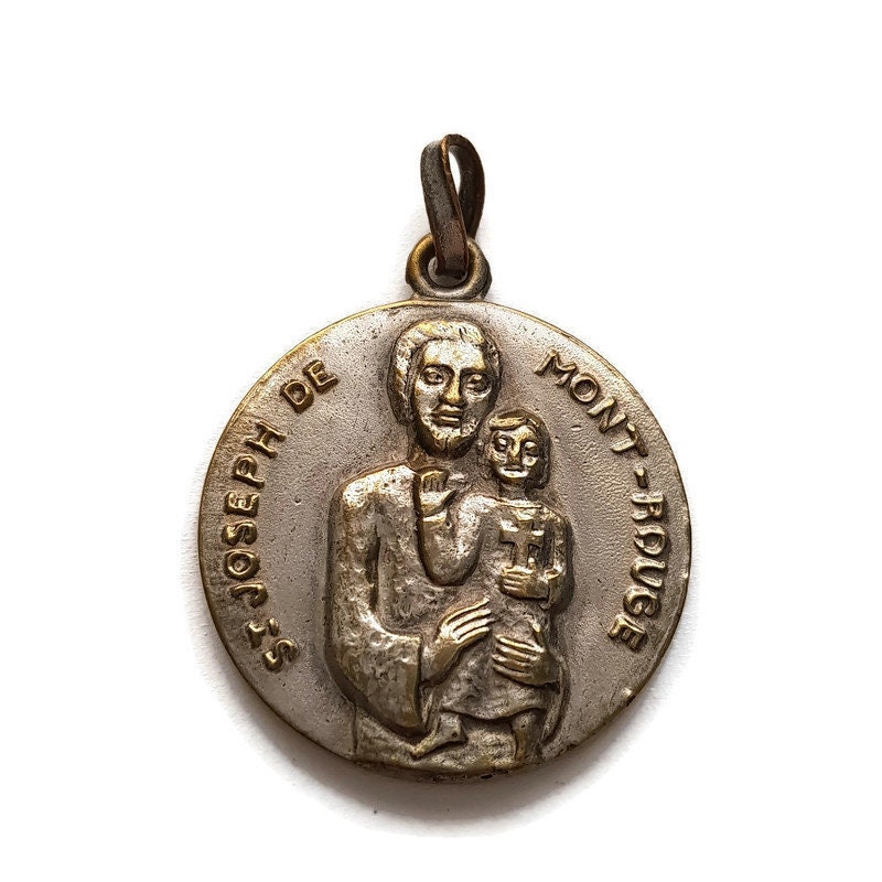 Grand Pendentif de Médaille St Joseph Mont-Rouge Vintage, Souvenir Puimisson, Hérault