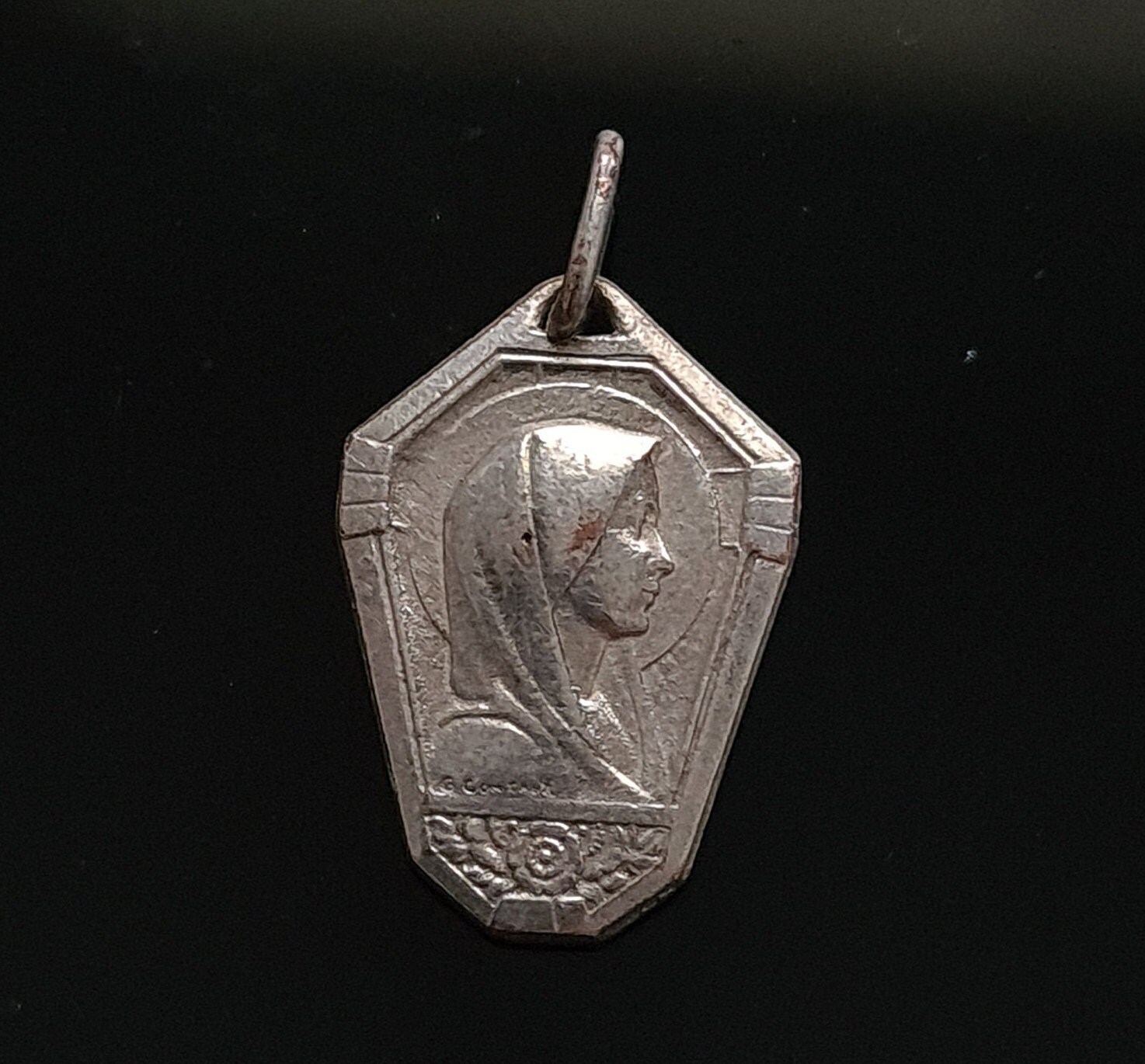 Médaille Notre-Dame de Lourdes Vintage Par Contaux, Bijoux Religieux, Médaille Chrétienne