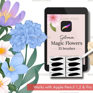 Glomm Magic Flowers Brush Set (35 Pinsel), Procreate Blumenpinsel, Einzelstrichpinsel