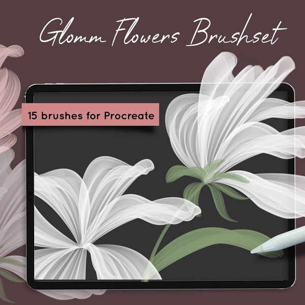 Conjunto de pinceles Glomm Flowers para Procreate (15 pinceles) - Licencia comercial incluida