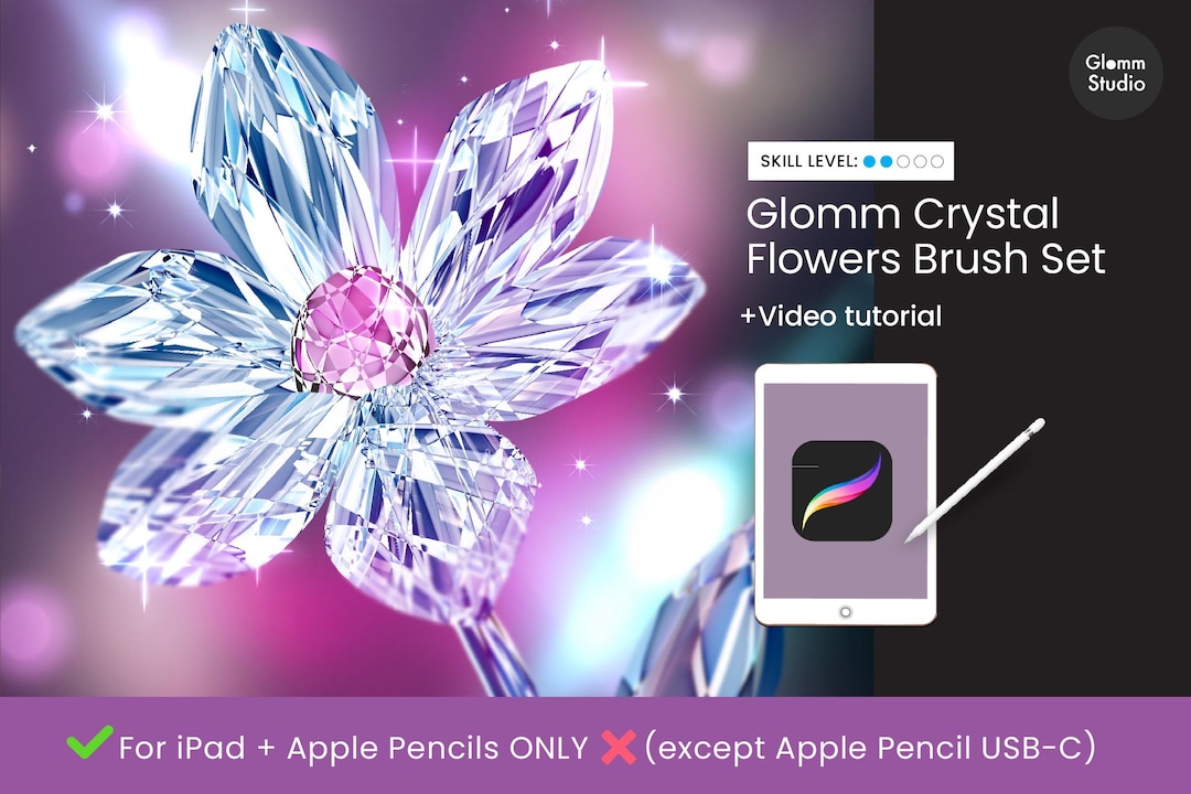 Easy Crystal Flower Procreate Brush Set | 23 Diamond & Glassy Texture ...