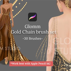 Glomm Gold Chains for Procreate 30 brushes, for Fashion Design and Drawing
