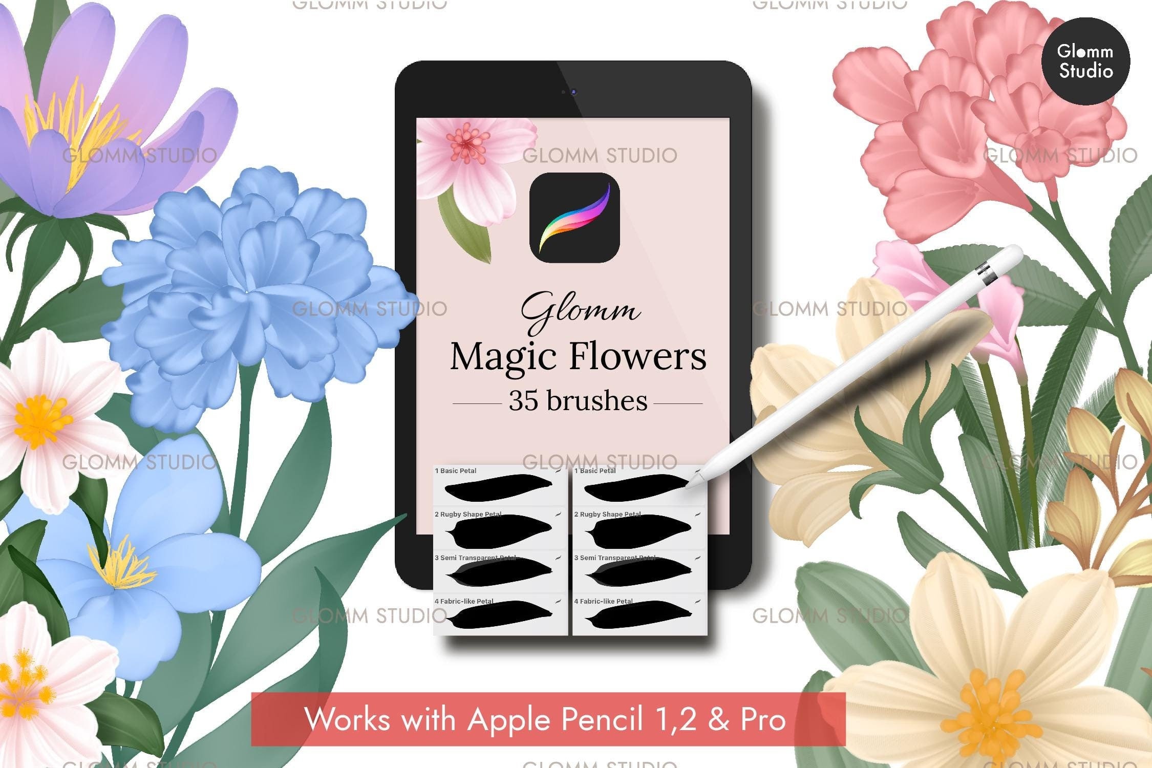 Glomm マジックフラワー Procreate ブラシセット（35本）— ワンストローク花ブラシ＋チュートリアル