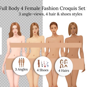 Fashion Model Set - 4 Diverse Models, 3 Angle-Views, 4 Hairstyles, 4 Shoes, transparent background (Commercial License included)