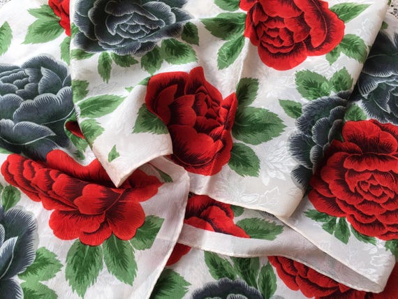 Red & Gray ROSES Albert Nipon Vintage All Silk Sc… - image 5