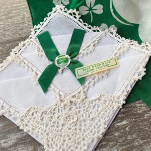 Vintage Irish Linen Hanky w/Hand-Done Irish Crochet ~ White-on-White ~ Corner Rosette ~ Unused/NOS ~ Labels ~ So Pretty