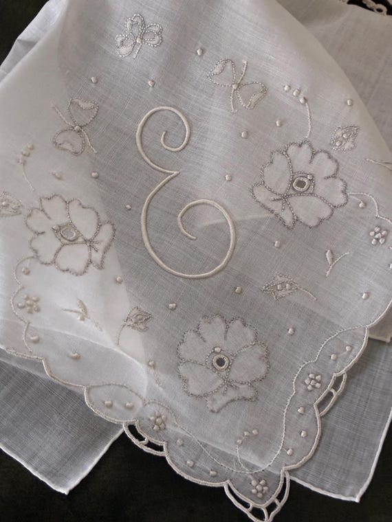 Vintage White Handkerchief Script Initial "E" ~ S… - image 19