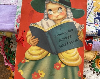 A Hanky -A-Day Mother Goose Book~With SEVEN Hankies for a full Week! Darling Graphics~RARE~Julius C. Cohn, 1945~Vintage / Antique Children's