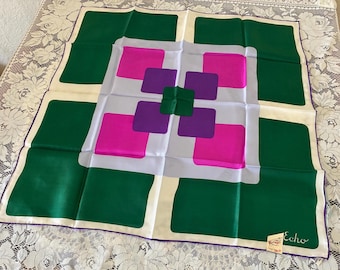 Vintage  100% Silk Scarf by ECHO NOS with Tags/Labels~Color Block Stylized 60's-70's Mod Design~Made in Japan~H. Rolled Edges ~ Boutique Tag
