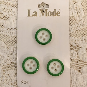 Vintage La Mode Green and White Buttons on Card