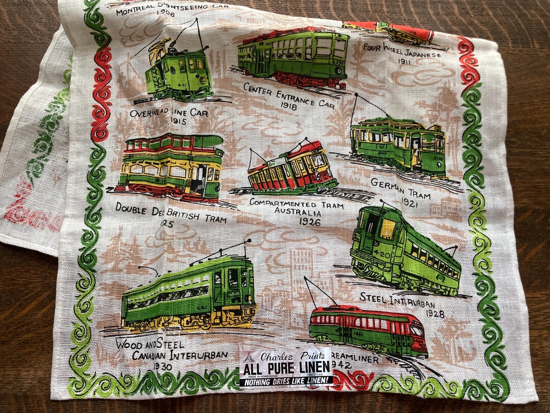 Trolleys Through the Years Vintage Charles Prints All Linen Towel ...