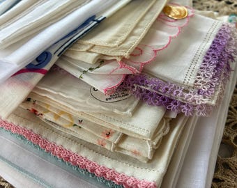24 Vintage Hankies ~ Whites Floral Printed Embroidered Crochet Tatting Initials Mary Margaret Valentine's Day Irish Linen Madeira ~ Some NOS