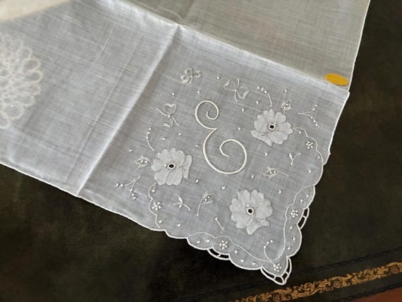 Vintage White Handkerchief Script Initial "E" ~ S… - image 9