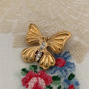 MONET Butterfly Brooch ~ Vintage ~ Gold Tone & Rhinestone