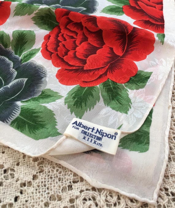 Red & Gray ROSES Albert Nipon Vintage All Silk Sc… - image 2