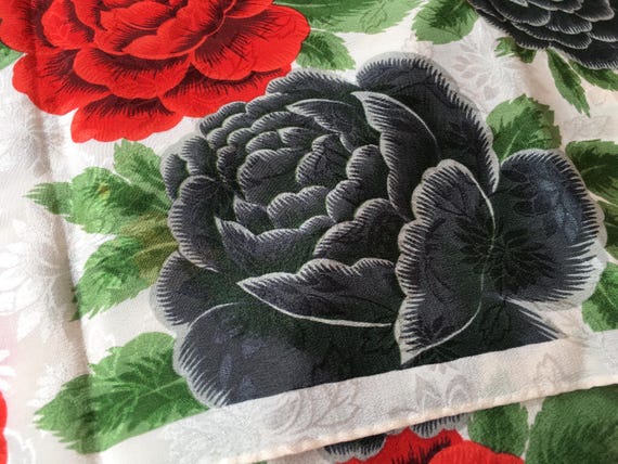 Red & Gray ROSES Albert Nipon Vintage All Silk Sc… - image 7