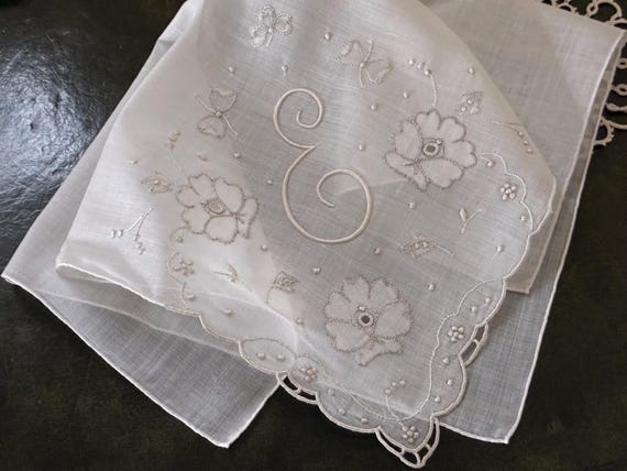 Vintage White Handkerchief Script Initial "E" ~ S… - image 4