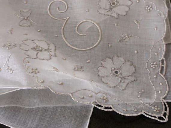 Vintage White Handkerchief Script Initial "E" ~ S… - image 15