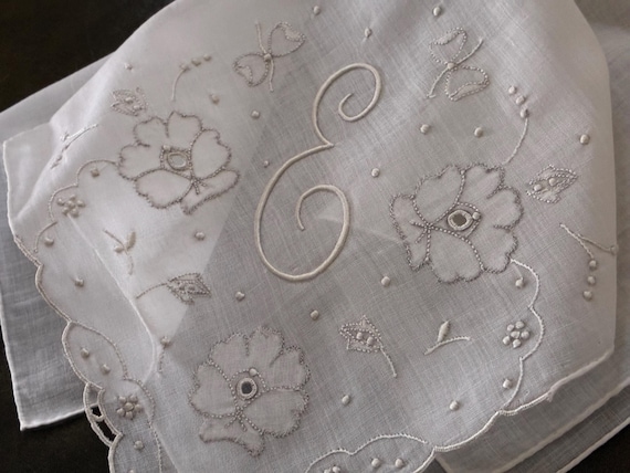 Vintage White Handkerchief Script Initial "E" ~ S… - image 11