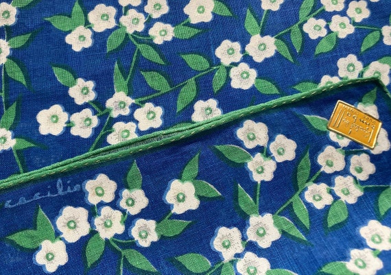 Blue Linen with White Flower Sprays~Vintage Handk… - image 5