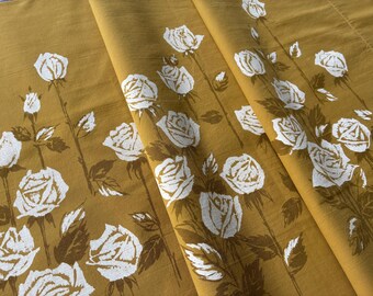 That 70's House Pillow Case ~ White Roses on Mustard-Olive ~ Single Standard Pillowcase ~ Steven's Utica Mohawk Label ~ 100% Cotton Percale