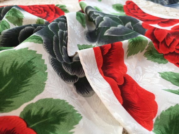 Red & Gray ROSES Albert Nipon Vintage All Silk Sc… - image 8
