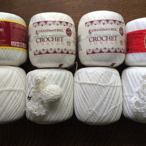 White Cotton Crochet Thread Lot~Grandma's Best~Coats~South Maid~8 Balls~Some NOS~Crocheting Craft Yarn