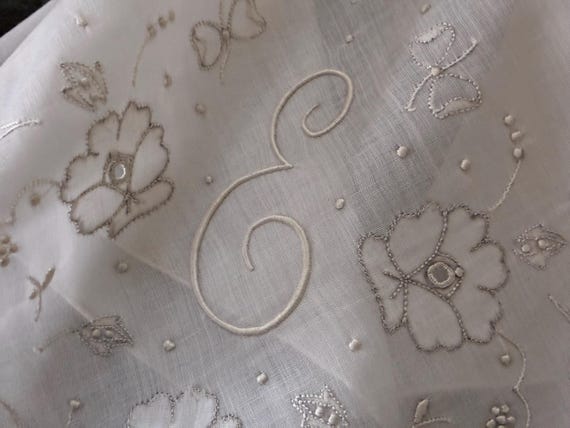 Vintage White Handkerchief Script Initial "E" ~ S… - image 12