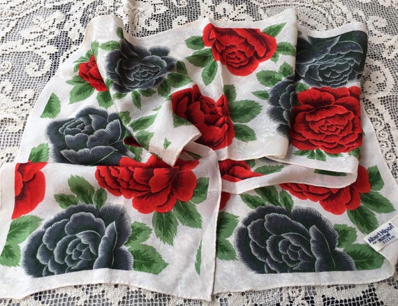 Red & Gray ROSES Albert Nipon Vintage All Silk Sc… - image 4