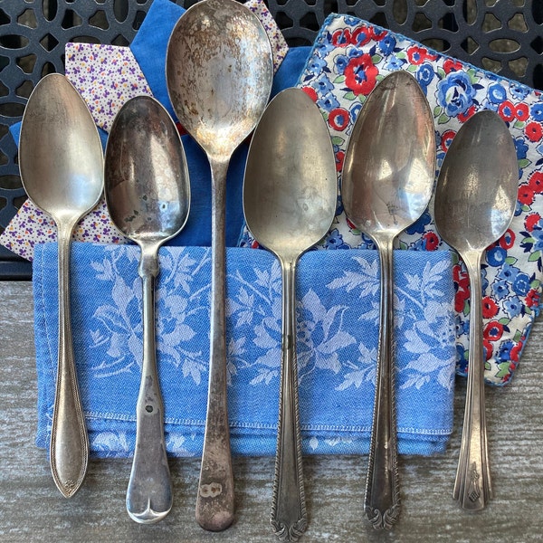 Vintage Silver~Silver Plate & EPNS Mixed Lot~Spoons~As Found/As Is~Six (6) Pieces~Victorian Mid-Century~Timeworn Shabby Display~Not Perfect
