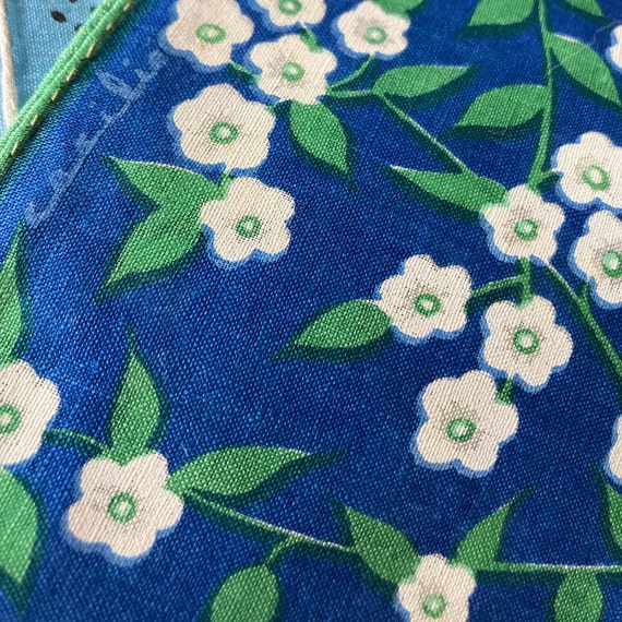 Blue Linen with White Flower Sprays~Vintage Handk… - image 6