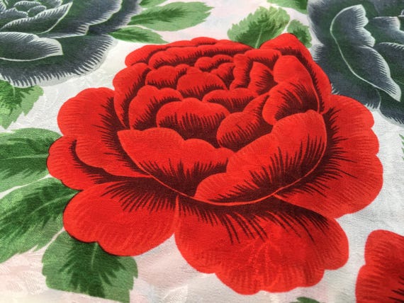 Red & Gray ROSES Albert Nipon Vintage All Silk Sc… - image 1
