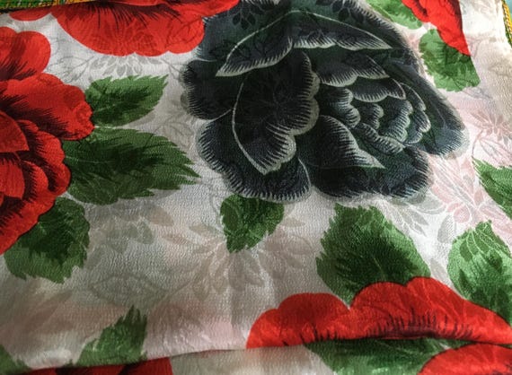 Red & Gray ROSES Albert Nipon Vintage All Silk Sc… - image 9