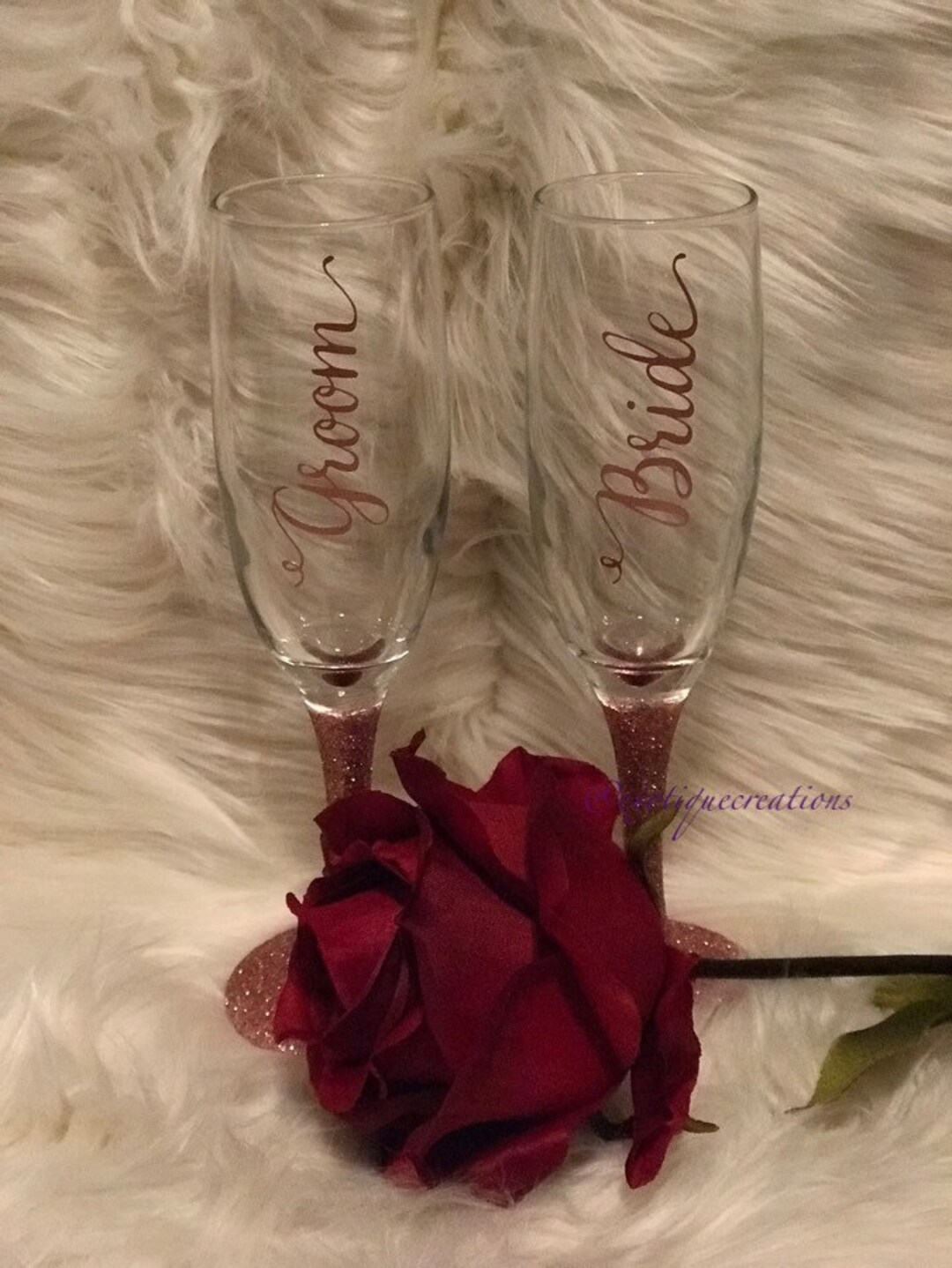 Rose Gold Glitter Flute Set, Bride and Grooms Gift, Rose Gold Weddings ...