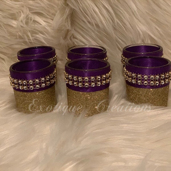 Gold with purple candle holders, Table Centerpiece, Wedding, Custom Flower Vase