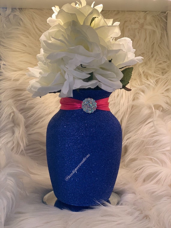 Royal Blue and Fuchsia Vase Centerpiece, Table Centerpiece, Wedding