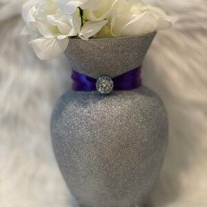Silver Bling with Purple Wedding Centerpiece SP2, Table Centerpiece, Wedding, Custom Flower Vase Vase Centerpiece,