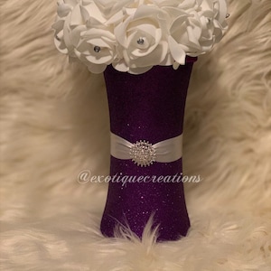Purple and Silver Vase Centerpieces, Table Centerpiece, Wedding, Custom Flower Vase