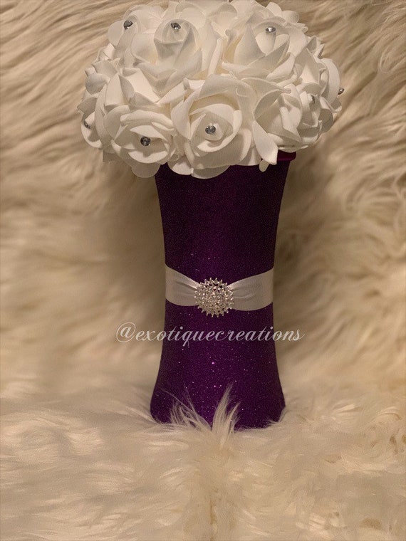 Purple And Silver Vase Centerpieces Etsy